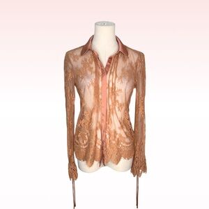 M&S Collections Orange Lace Button Down Blouse (Sz 4)